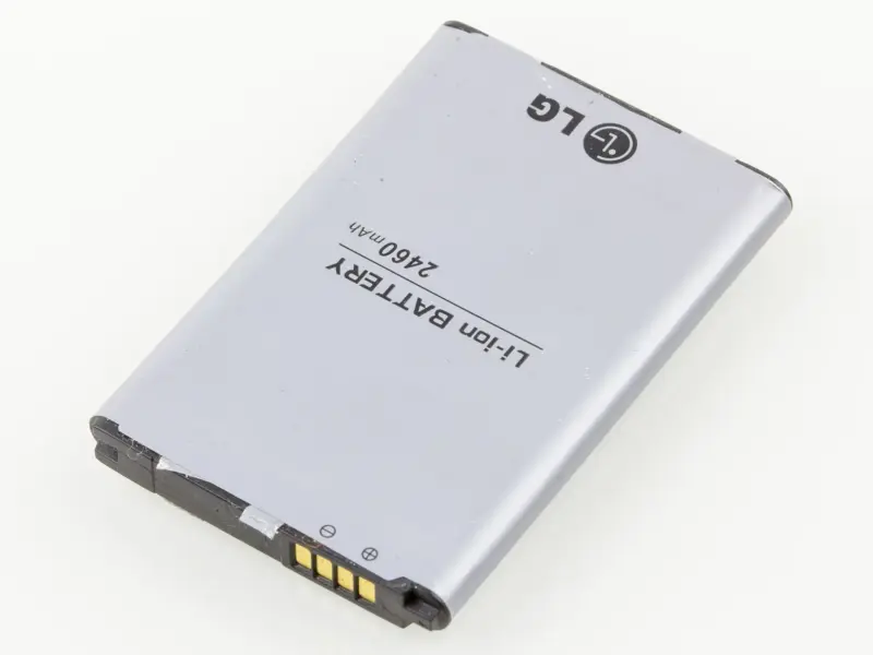 A lithium-ion smartphone battery removed from its phone.